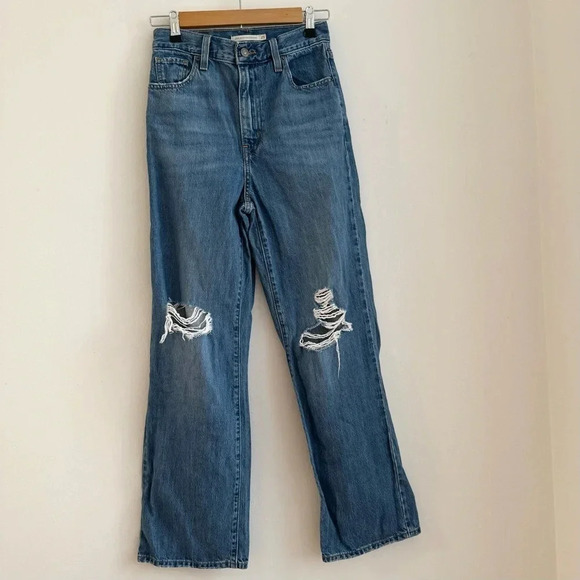 Levi’s Size 25 High Waist Straight Leg Jeans Distressed Blue - Picture 1 of 11